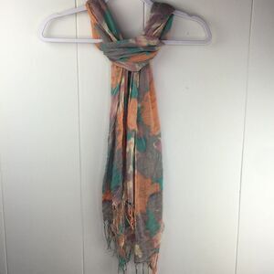 Soft Abstract Floral Mint Aqua Peach Mauve Loose Weave Neck Scarf